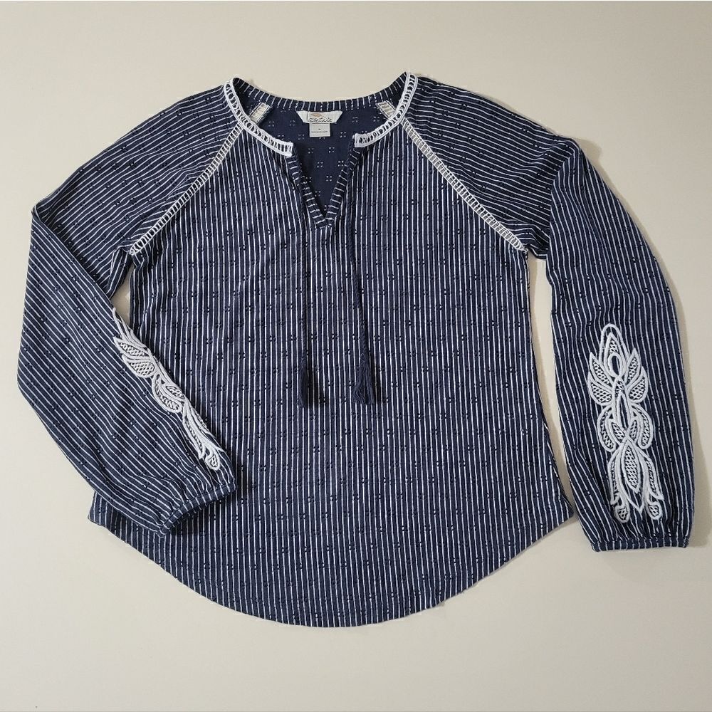 Bob Timberlake Women's Navy Mini Stripe Long Sleeve Pullover Top